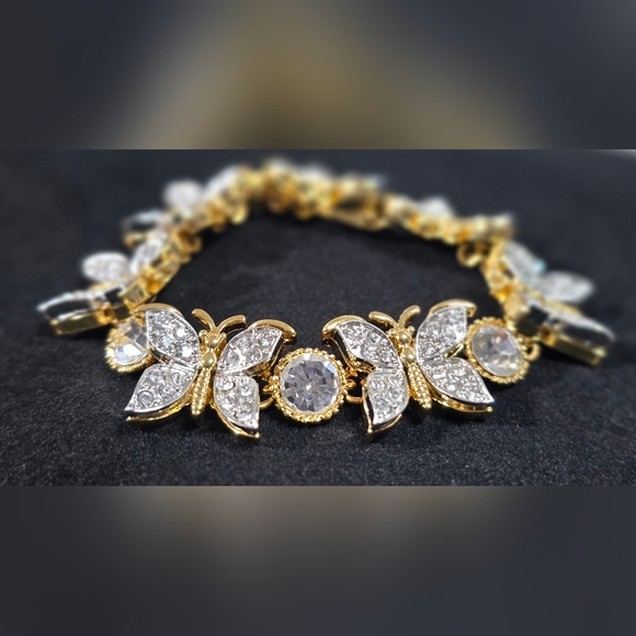 Gold and Clear Crystal Butterfly Bracelet - Picture 6 of 7